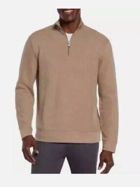 Banana Republic Men's Waffle Quarter Zip Cotton Blend Pullover Tan L, XL (0992)